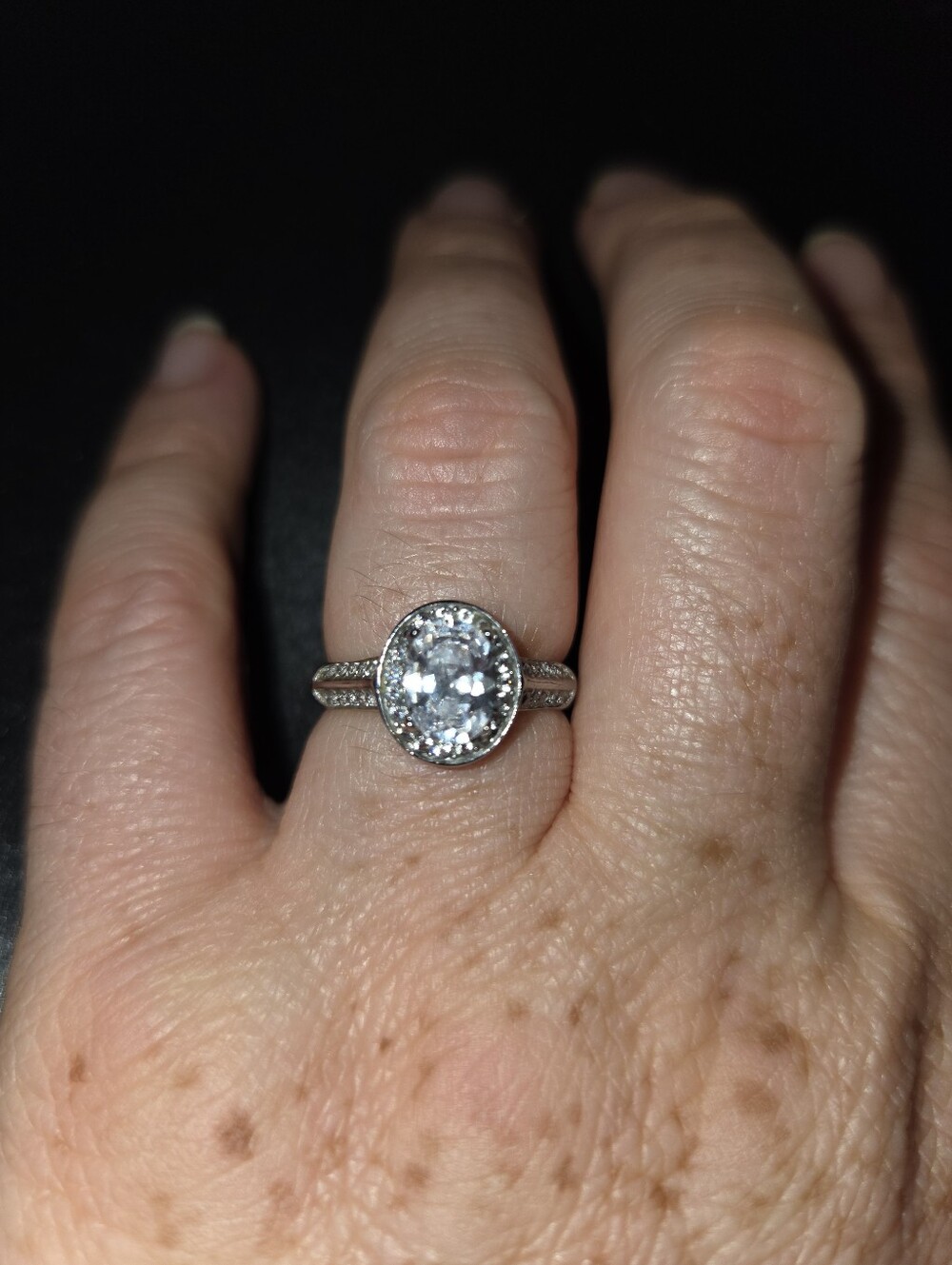 Size 7.5 TK316 Stainless Steel Halo Ring Oval CZ Engagement Style Silver Tone